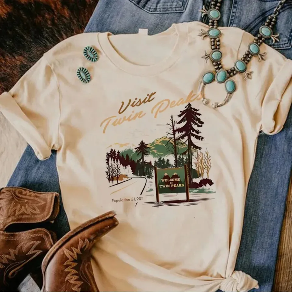 

Twin Peaks Tourism Cotton Tee Visit Scenic Route Welcome Sign Print Men Cotton T-shirt Luxury Brand Fashion Big Size Top Casual