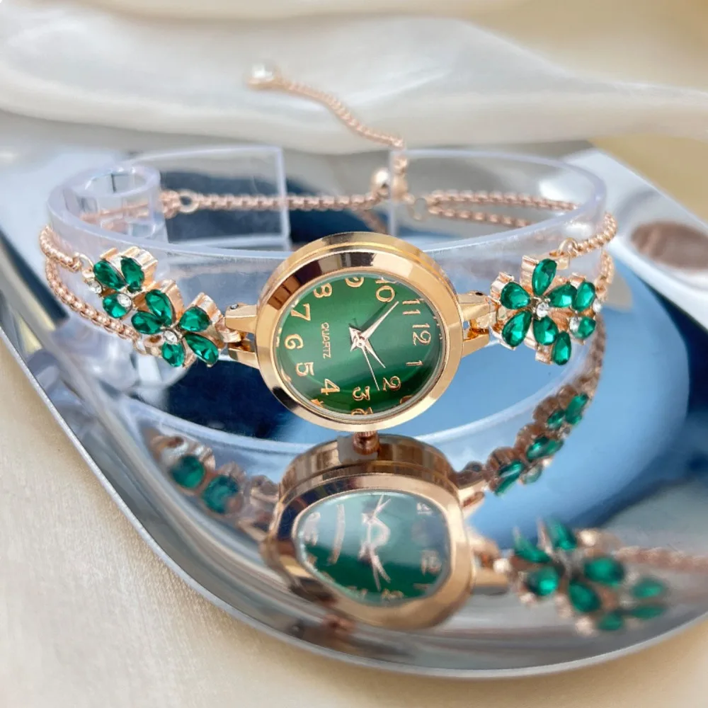 أزياء زهرة حجر الراين الساعات حزام قابل للتعديل بسيط ساعات المعصم سوار كوارتز ساعة المرأة