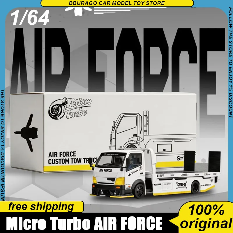 pre-sale-micro-turbo-1-64-air-force-modified-flatbed-tow-truck-matte-grey-alloy-car-display-model-with-movable-ramp-toys-gifts