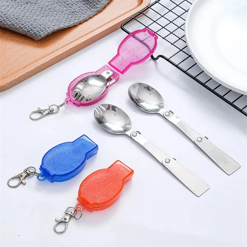 304 Stainless Steel Solding Spoon Creative Tableware Outdoor Portable Three-Fold Spoon Fork Travel Folding Spoon Storage Box