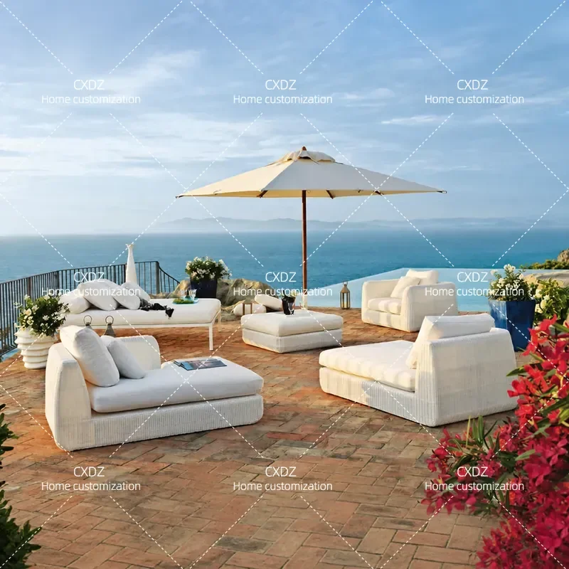 Outdoor Rattan Sofa Set Waterproof Sun Protection Patio Furniture for Courtyard Villa Hotel Terrace Garden Lounge Chair