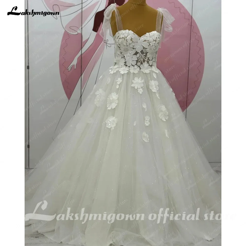 

Lakshmigown Elegant Sparkly Lace Tullle A Line Wedding Dress 3D Flowers Boho Beach Wedding Gowns Customized