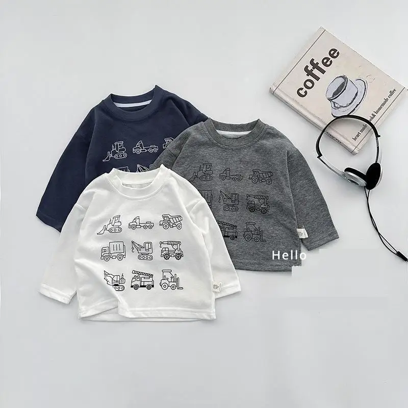 

2025 Autumn New Children Long Sleeve T Shirts Cute Cartoon Print Boys Casual Tee Kids Girls Cotton Bottoming Tops Baby Clothes