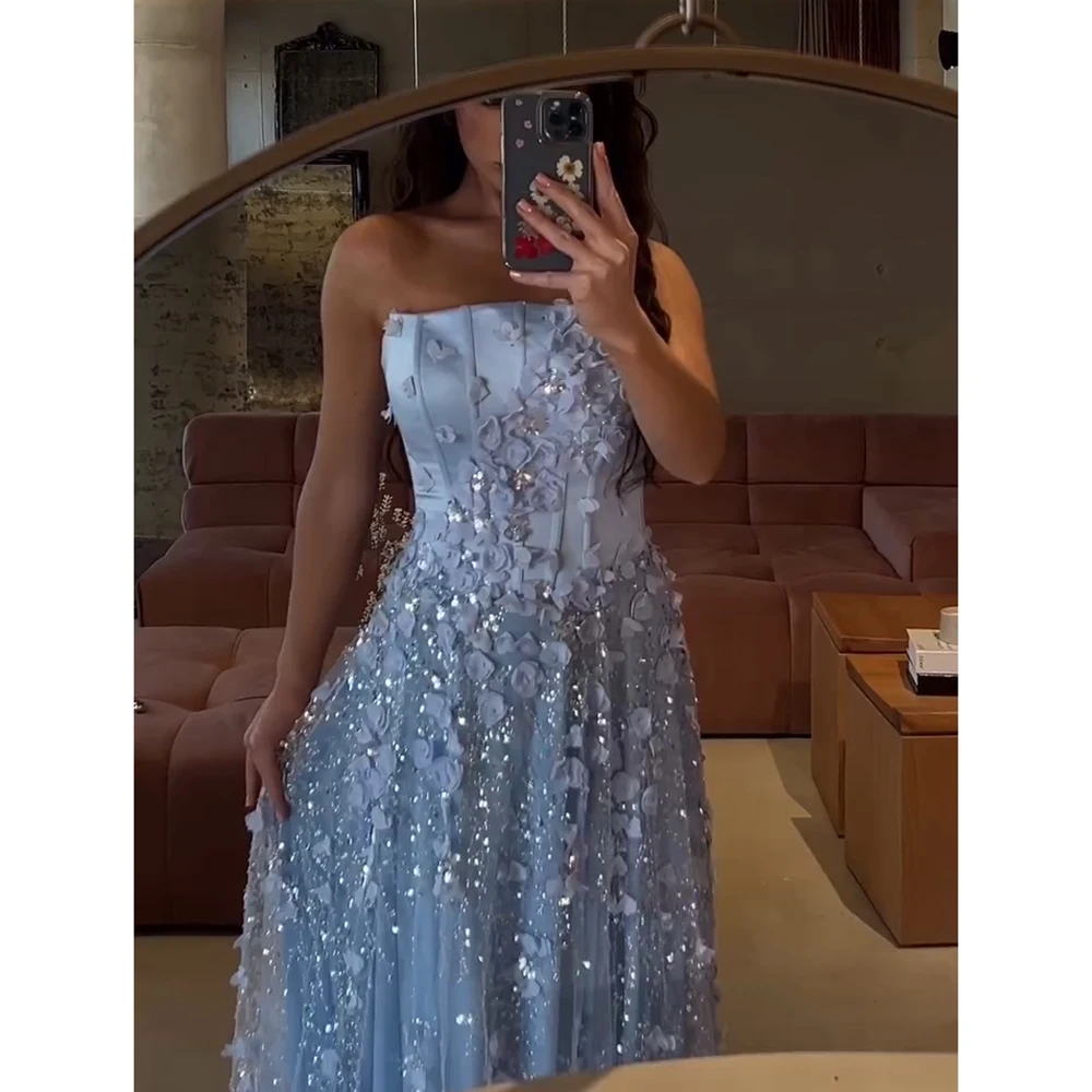Robe de soirée trapèze élégante à fleurs 3D, avec châle, longue robe formelle de bal de mariage pour femmes, dubaï arabie 2025 personnalisée
