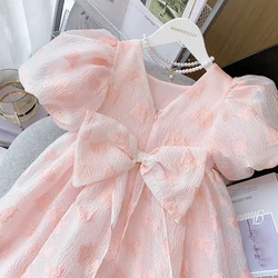 Baby Girls Dress Summer Children Embroidered Butterfly Temperament Elegant Princess Dress With Bow 2-10 Years Birthday Clothes