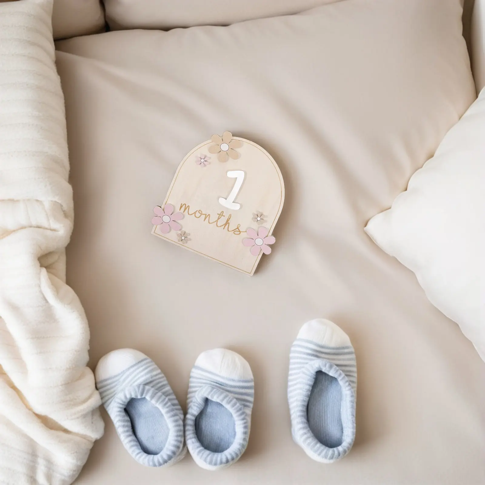 1Set Wooden Newborn Cards Flower Baby Monthly Double-sided Signs Growth Commemorative Collection