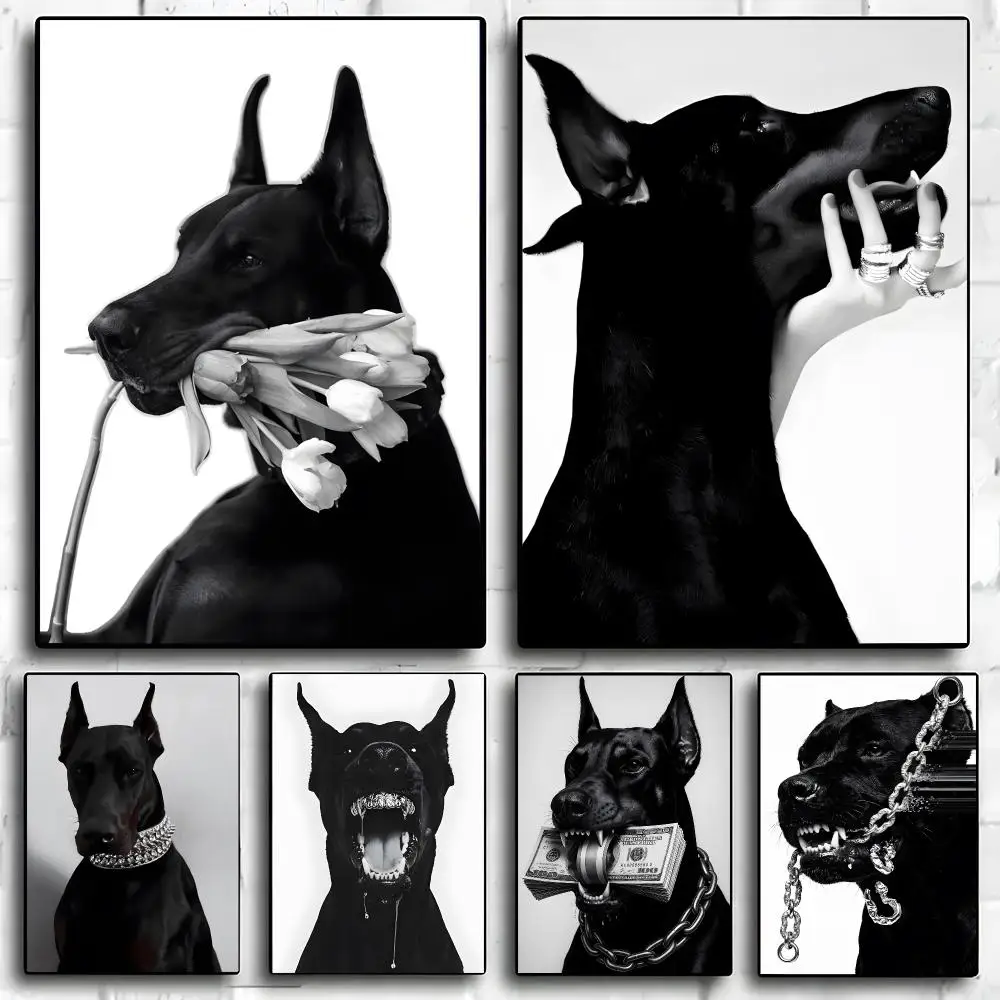 Brand Doberman Gun Poster Poster Self-adhesive Art Waterproof Paper Sticker Coffee House Bar Room Wall Decor