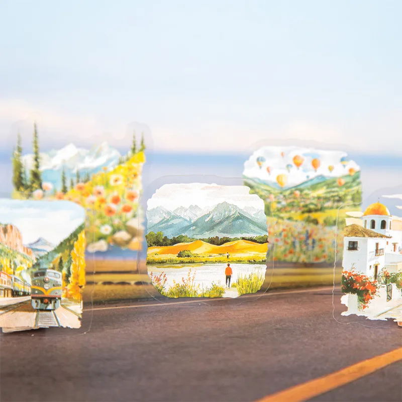 1pack/3pack Series Small Sized Landscape Sticker Pack Scenery 50Pcs Slow Motion Street View Material Decoration