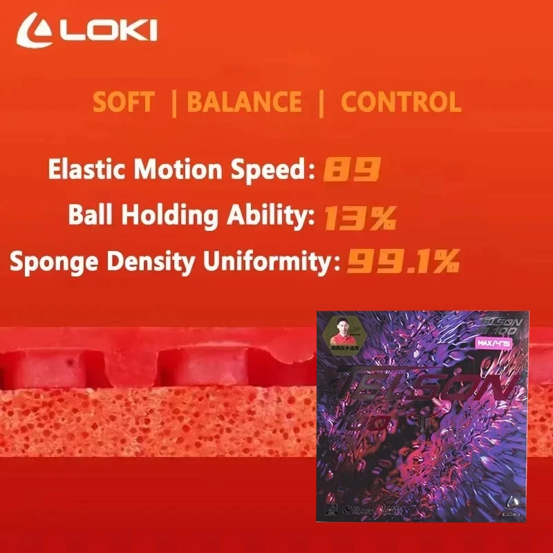 

LOKI TELSON 100 Table Tennis Rubber Soft Balance Rubber Non-sticky Ping Pong Rubber Sheet with Pre-tuned Kunlun Sponge Control