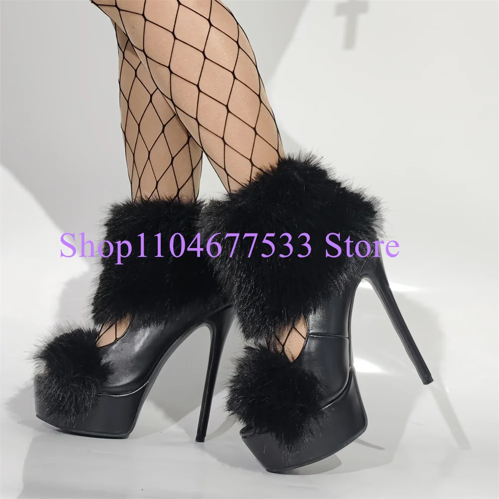 

Sexy Fur Decor Lady Sandals Fashion Stiletto Heel Woman Platform Sandals Shoes Female Large Size Banquet Dress High Heels Shoes