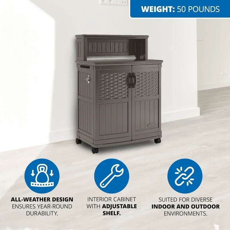 محطة تخزين وإعداد بلاستيكية للفناء المنزلي مع نمط خوص مزخرف وألواح حائط متعددة باللون الرمادي الحجري #4