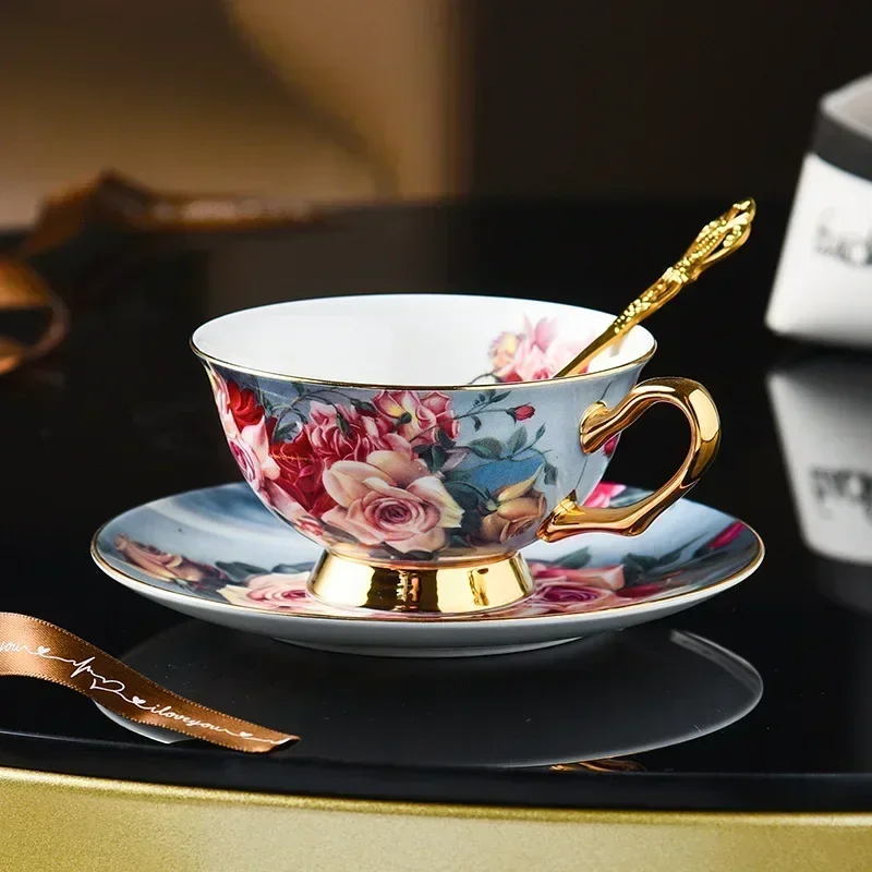 Exquisite Bone China Coffee Cup Set European Afternoon Tea Set Ceramic Gift Box Gift Light Luxury Premium Export Cup Saucer220ml