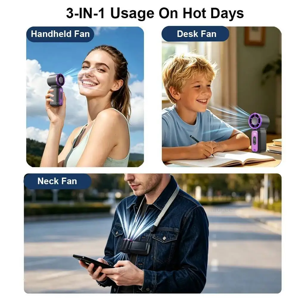 Mini Hand Fan Ultra Portable USB Rechargeable Neck Hanging With Light Pocket Size Small Handheld For Outdoor image 5