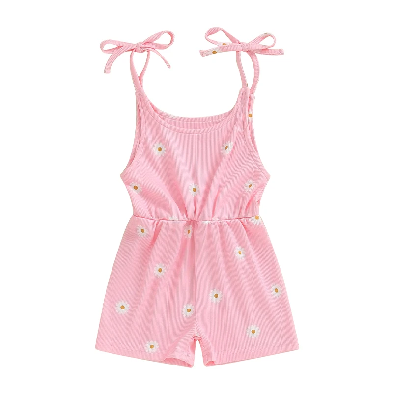 

Toddler Girl Daisy Romper Overalls Summer Clothes Sleeveless Tie-Up Strap Ribbed Jumpsuit Shorts Sling Playsuit