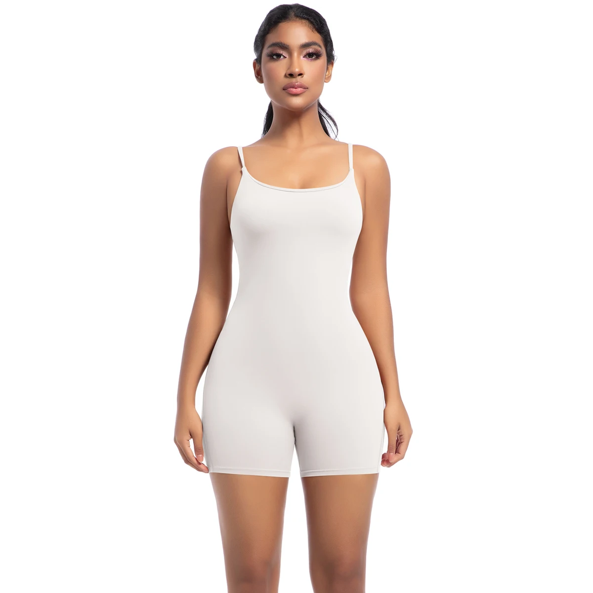 Hochfester Trainings-Stretch-Bodysuit für Frauen, Einteiler, schnelltrocknend, Hüft-Push-Up, Fitness-Shorts, Träger-Jumpsuit – Detail 32