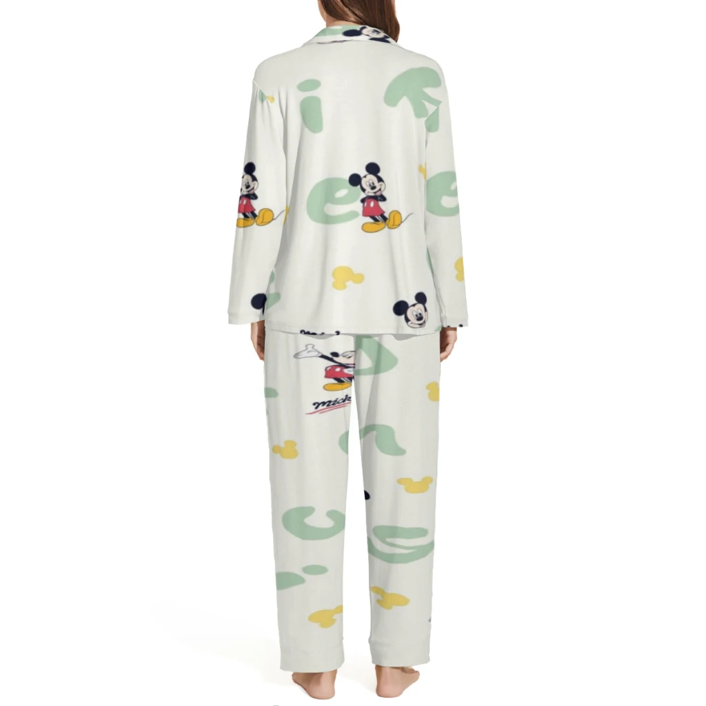 Conjunto de pijamas de algodón de Mickey Mouse de Disney para hombres y mujeres, pijamas casuales con estampado de muñecos de fresa de manga largaDisney Mickey Mouse