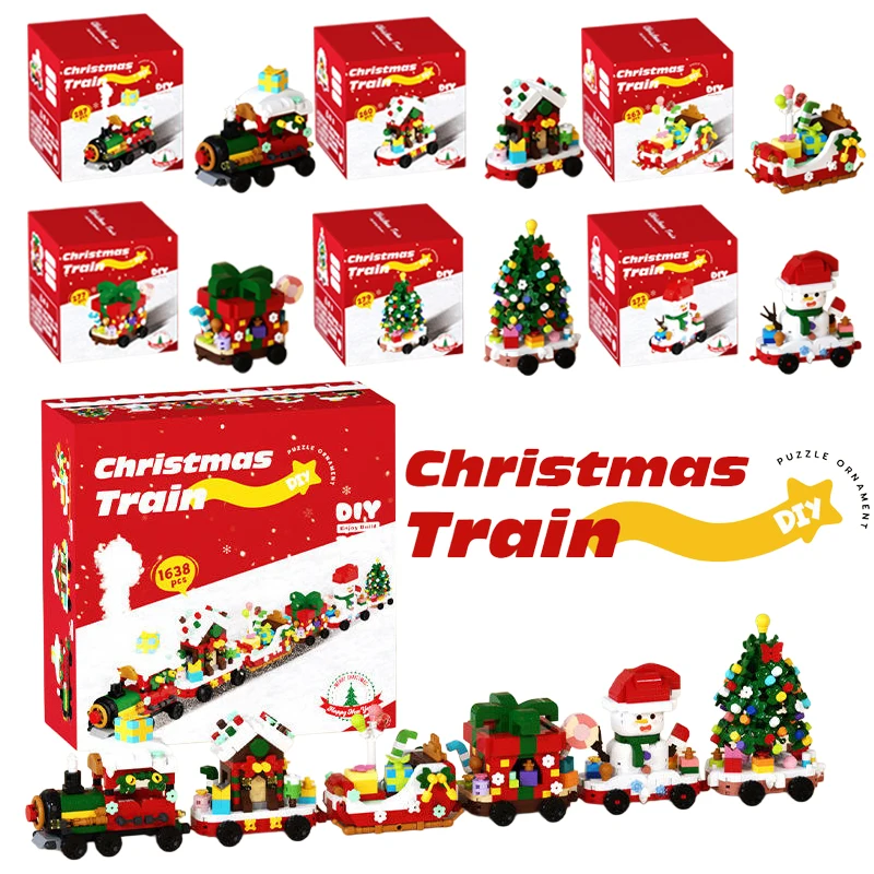 مجموعة مكعبات بناء صغيرة لعيد الميلاد يمكنك صنعها بنفسك شجرة القطار سانتا كلوز العمارة شجرة عيد الميلاد بيت الثلج مجموعة مكعبات البناء لعبة هدية