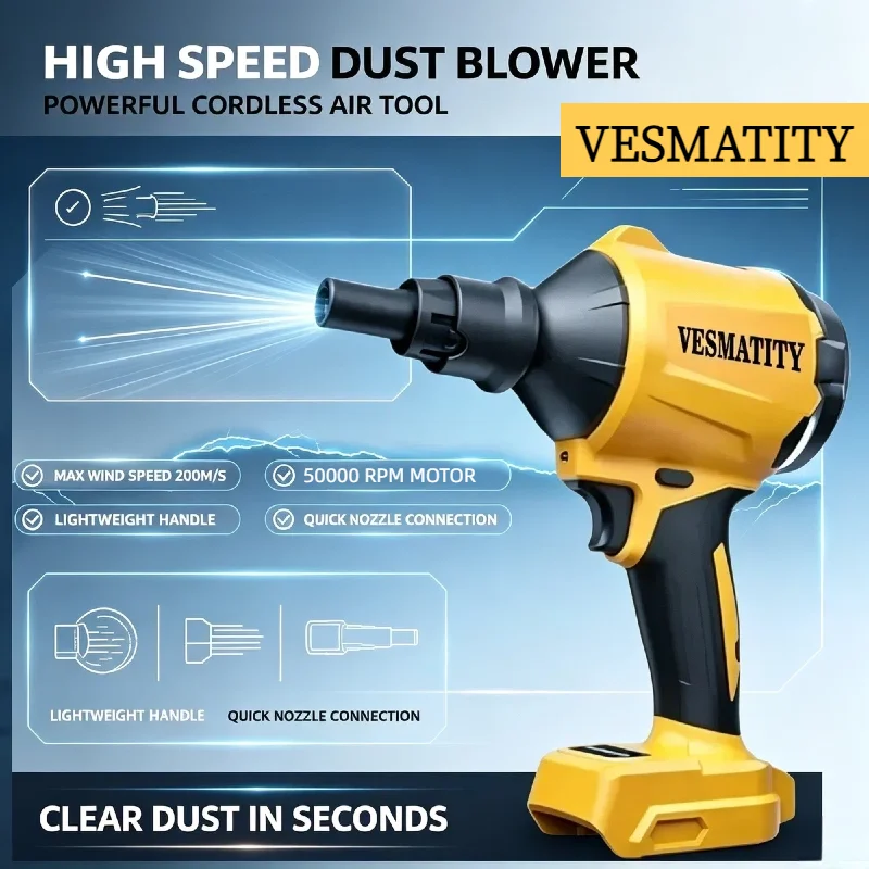 VESMATITY Brushless Cordless Air Blower Dusting Machine with Nozzle Bare Tool for Cleaning & Inflating for 20V Battery