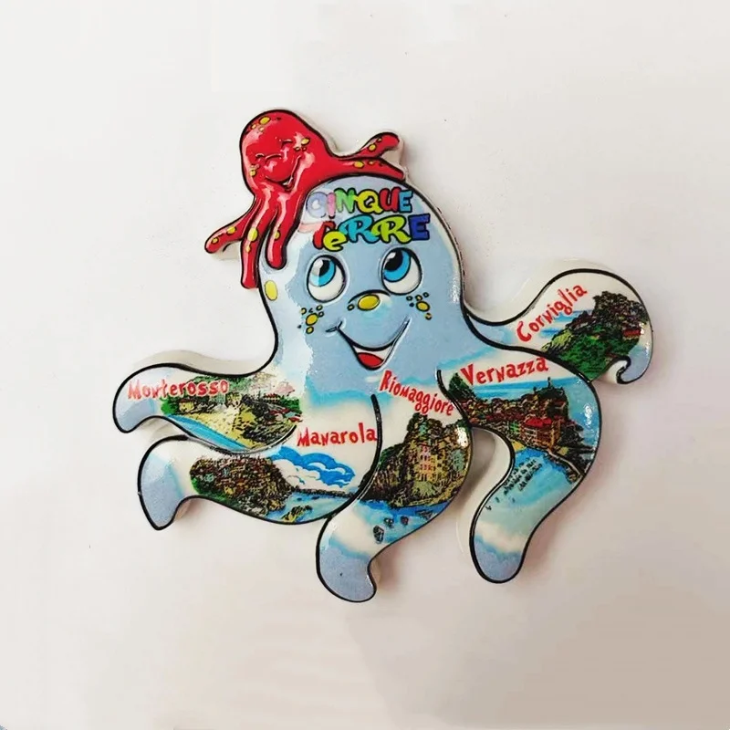 

3D Italy Cinque Terre Fridge Magnet - Cute Octopus Design, Decorative Room & Home Decor, Resin Material, Strong Magnetism