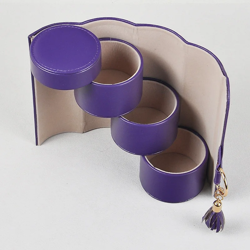 Portable Gifts PU Leather Travel Jewelry Case Multifunctional Small Jewelry Box Three-layer Cylindrical Jewelry Storage Box New