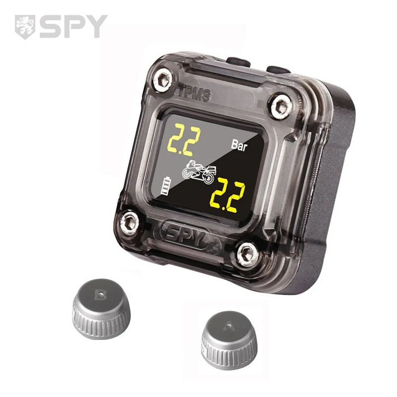 

SPY Universal Motorcycle TPMS Kit with 2 External Sensors Tire Pressure Monitoring System Digital LCD Display