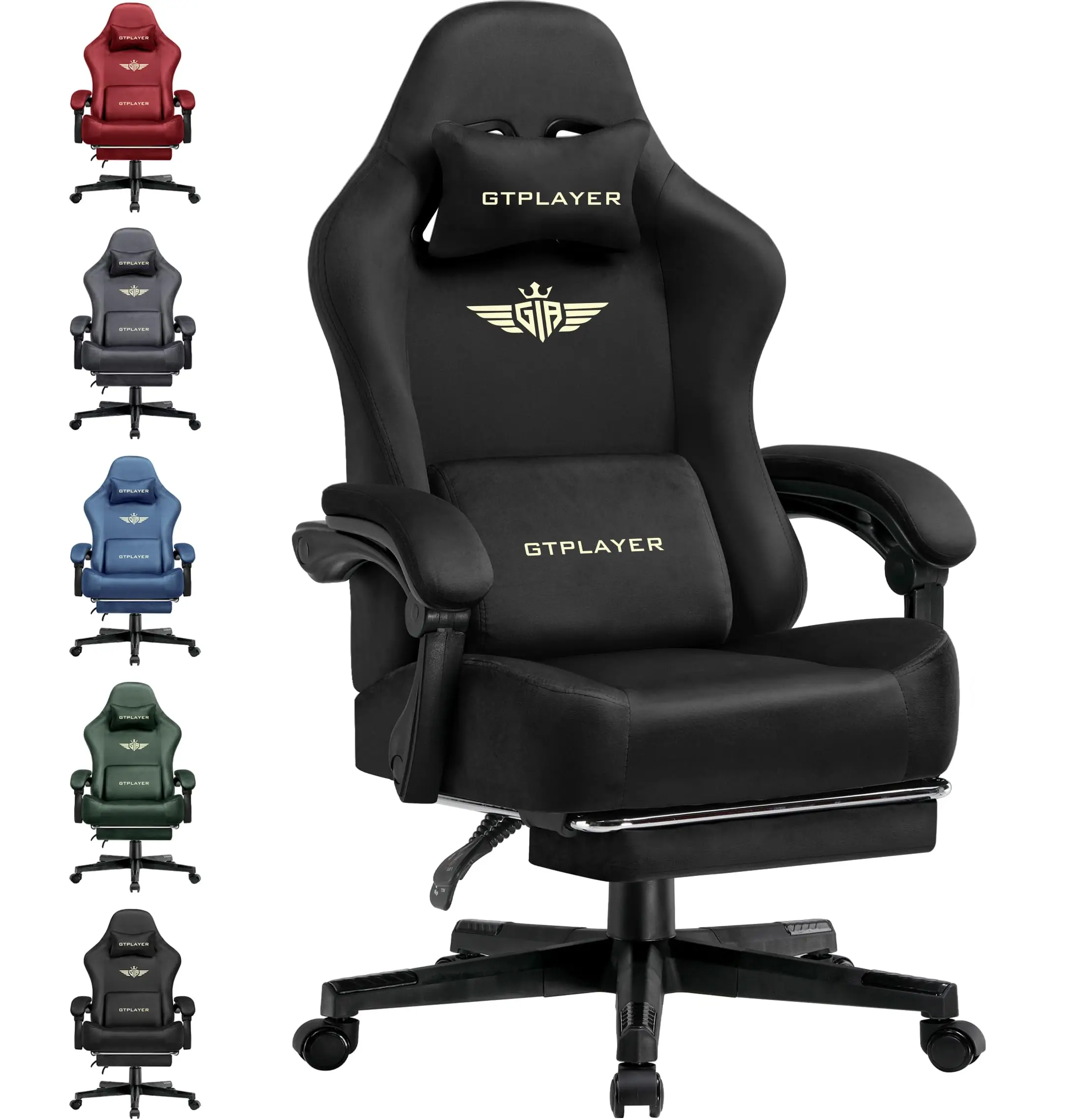 Big and Tall Gaming Chair Fabric with Pocket Spring Cushion, High Back Ergonomic Computer Chair with Footrest for