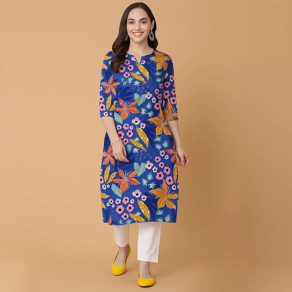 Moslim Pauw Kurtta Vrouwen Casual Mode Jurk Nationale stijl Rechte Buis Casual Etnische Bloem Abaya Musulmane Bescheiden Jurk