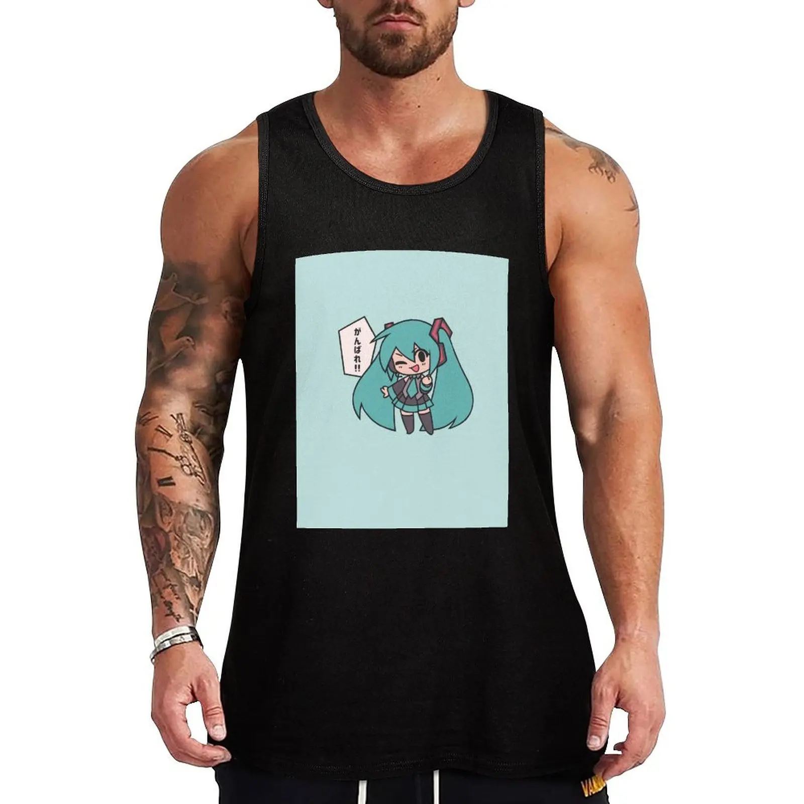 

Miku Ganbare Ganbatte Chibi Tank Top sleeveless Men's t-shirts Men's sports t-shirt t-shirts for Men's gym