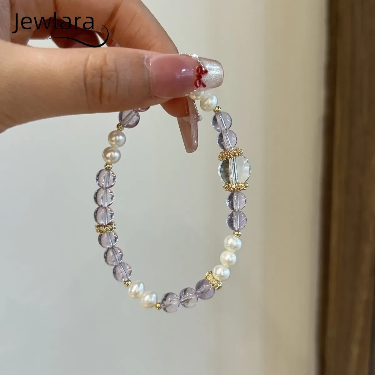 JEWLARA Jewelry Natural Amethyst White Crystal Pearl Light Luxury Niche Versatile Design Bracelet