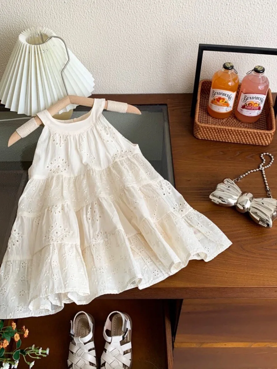 Vestido de Verão Sem Mangas para Meninas, Confortável, Estilo Princesa, Vestido de Algodão, Moda Infantil, Uso Diário com Tec...