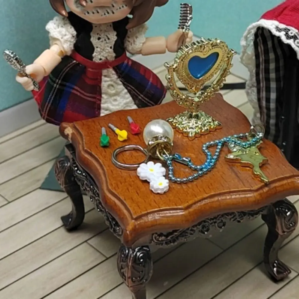 

Gloden Frames Dollhouse Dressing mirror Doll Accessories Round Oval Heart Retro Miniature Mirror Vintage Furniture