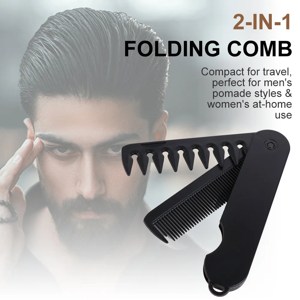 Multi-funcional Portable Folding Pocket Combs Beard Combing Plastic Wide Tooth Oil Head Comb Anti-Static 2 IN 1