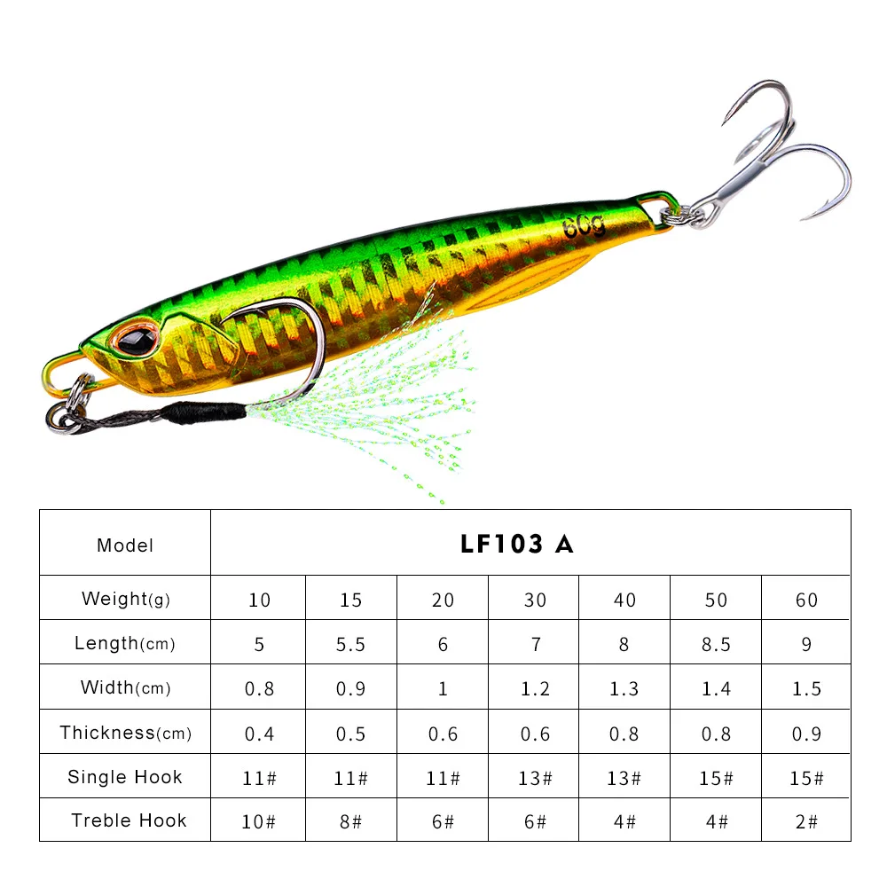 3D 1pc Sinking Metal Fishing Lure Bait - 10g-60g Artificial Pencil Bait with Two Hooks for Enhanced Outdoor Fishing Experience