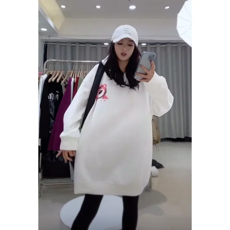 Cartoon Disney Lotso cute women's autumn and winter comfortable, soft, warm and thickened trendy mid-length plus size sweatshirt image 5