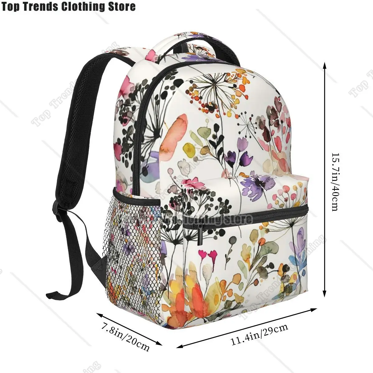 Wild Flowers And Plants Watercolor - Wild Nature Botanical Print Backpacks Bookbag Children School Bags Rucksack Shoulder Bag