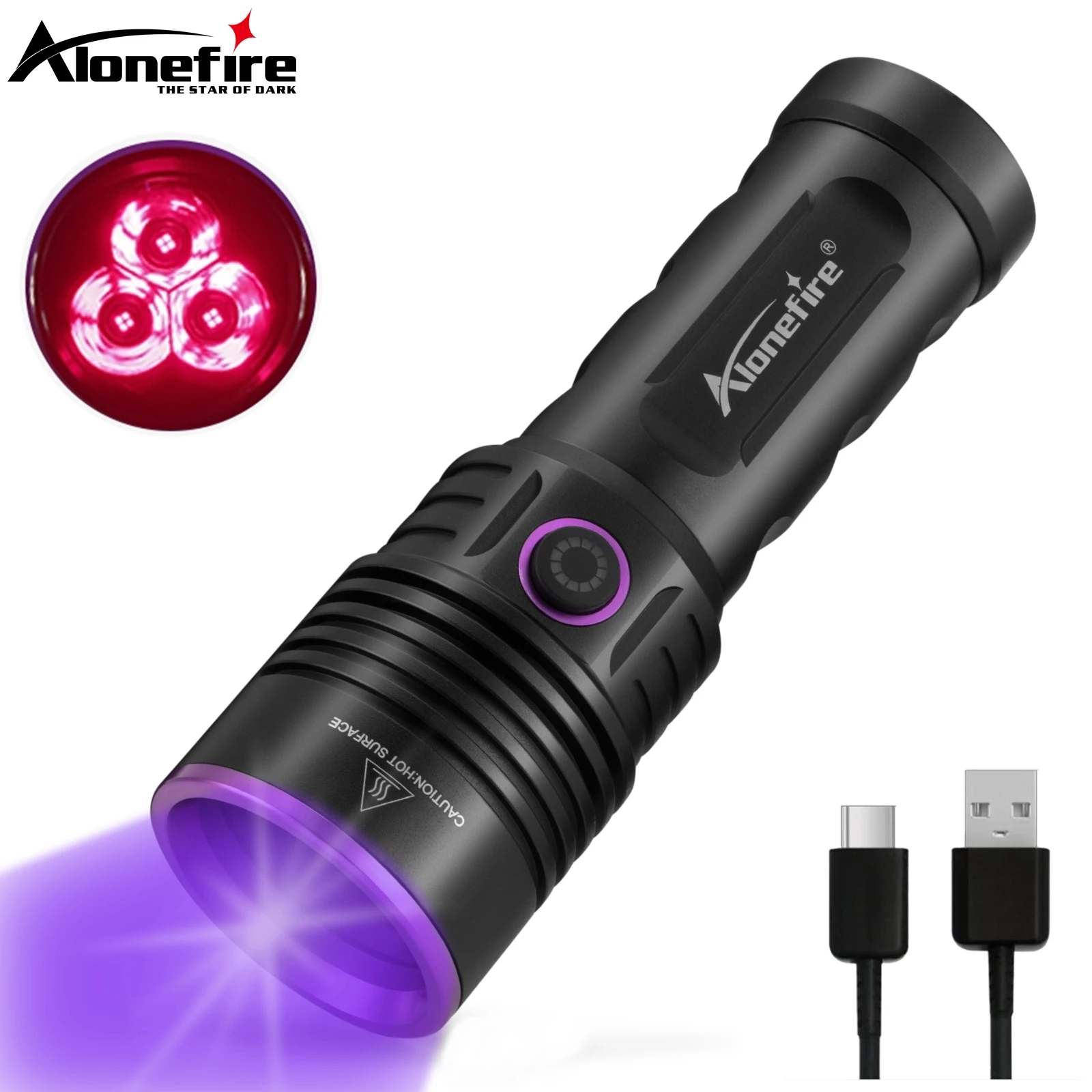 60W Hochleistungs-365nm-UV-Taschenlampe, Schwarzlicht, wiederaufladbar, zur Untersuchung von Katzen- und Hundeflecken, Markierungen, Erz, Geld, Skorpione, Fluoreszenzprüfung – Detail 1