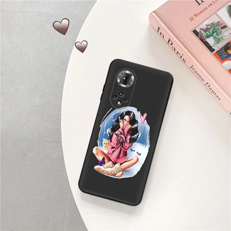 Silicone Black Phone Case for Honor x8b Magic5 x9 x7 b x6 x8 a 90 70 8x Christmas Beauty Girl Pixel 6a 7a 8a 7 6 8 Pro Cover