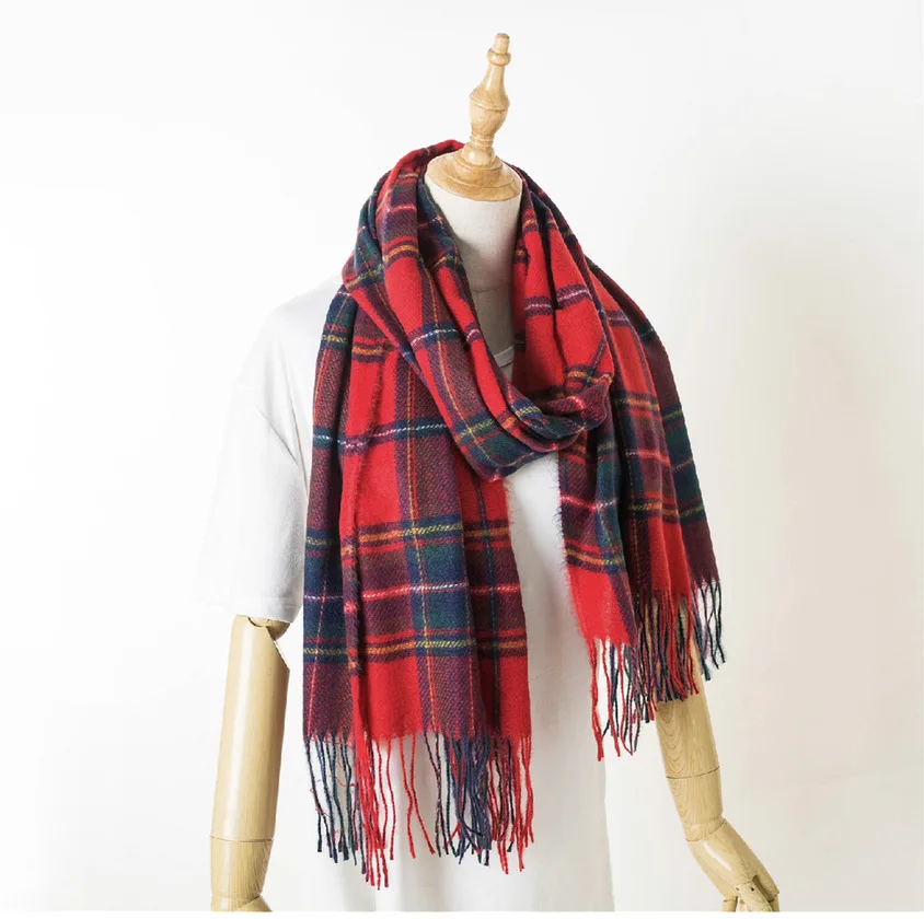 Christmas British Classic Plaid Scarf Female Autumn and Winter Warm Faux Cashmere Shawl Dual-Use Christmas New Year Gift