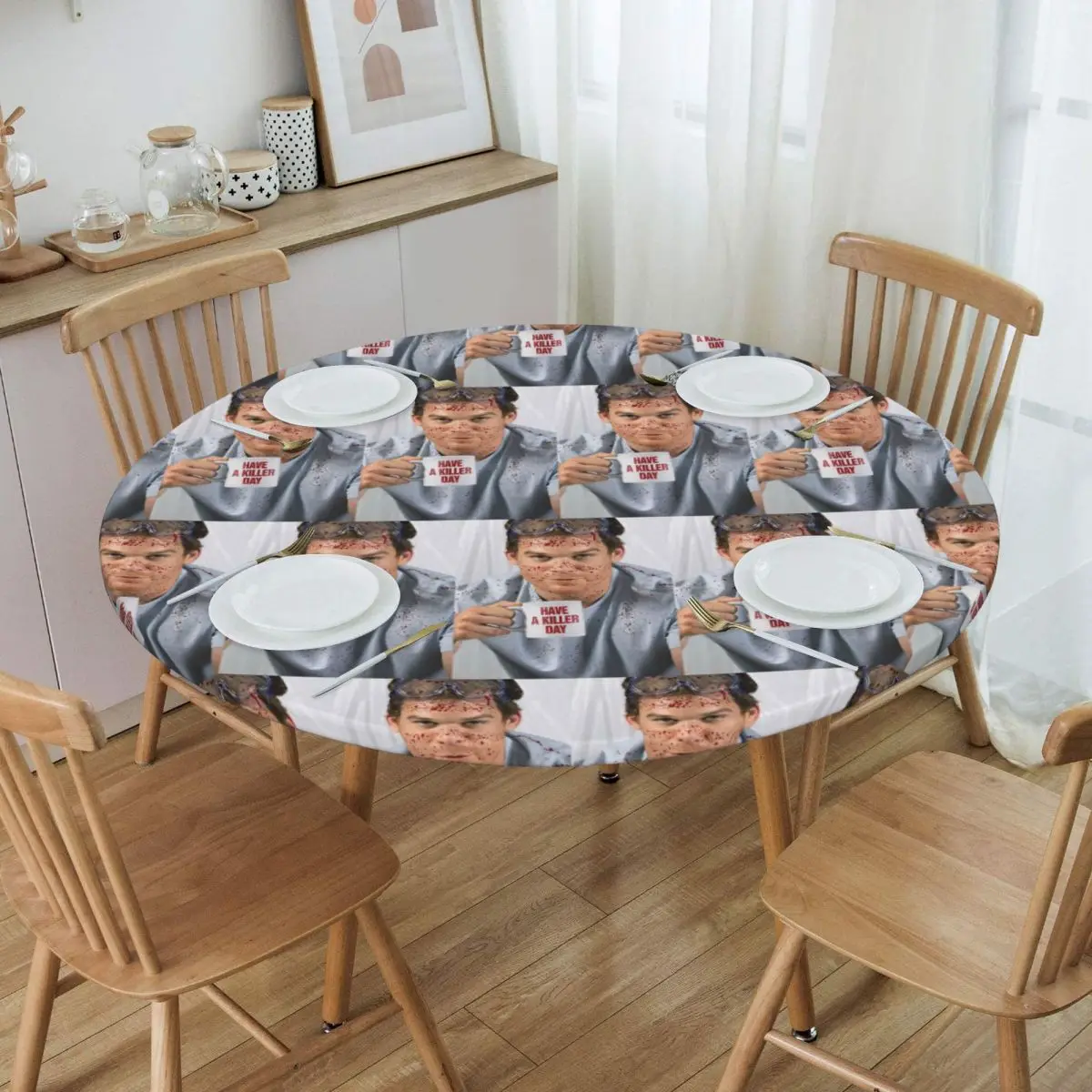 Dexter Morgan Movies 10 Waterproof Round Tablecloth Oilproof Table Cloth for Kitchen Events Dining Table Cover