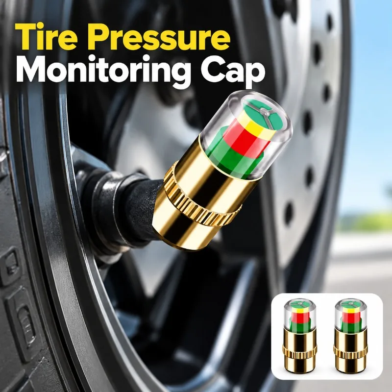 Motorcycle E-bike Tire Inspection Cap, Air Pressure Monitor Gauge, Warning Valve Stem Cover, Real-time Tyre Pressure Detector