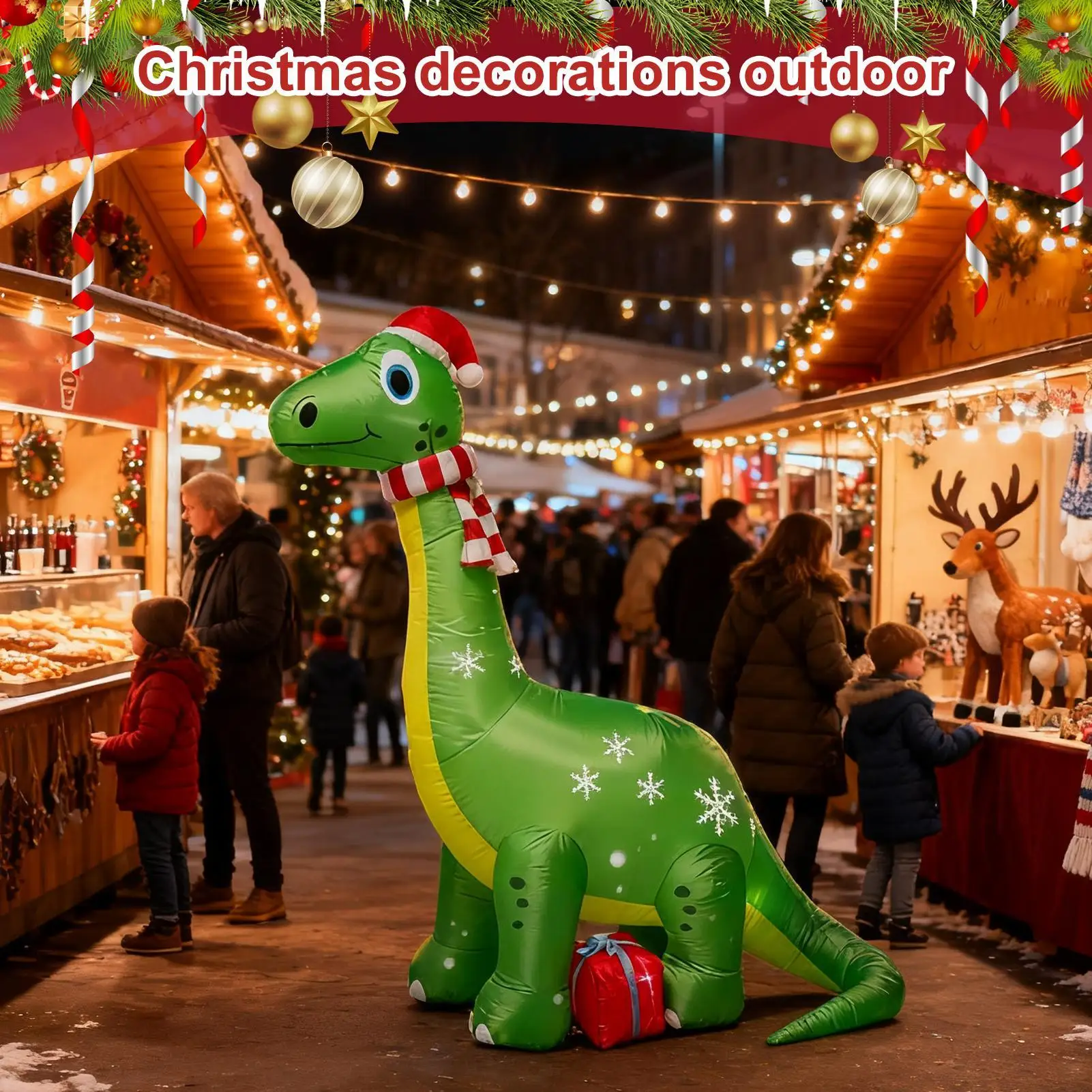 Inflatable Christmas Dinosaur 5.9ft Lighted Patio Decorations Holiday Decor Inflatables For Homeowners Decorators Renters Hosts