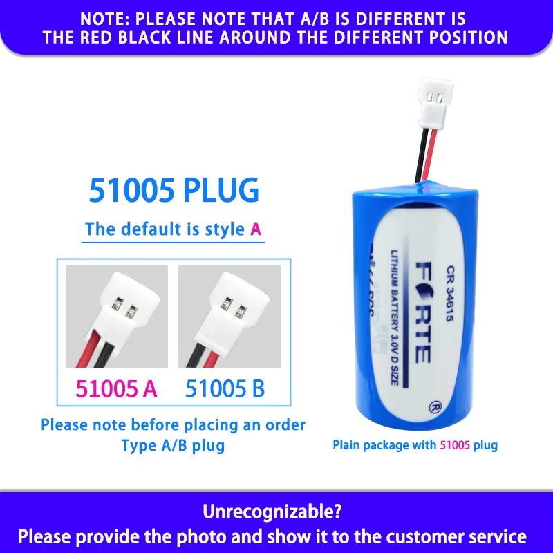 Forte CR34615 Add 51005 Plug Disposable Lithium Manganese Battery 3V Gas Meter Flow Meter Water Meter Eddy Current Meter
