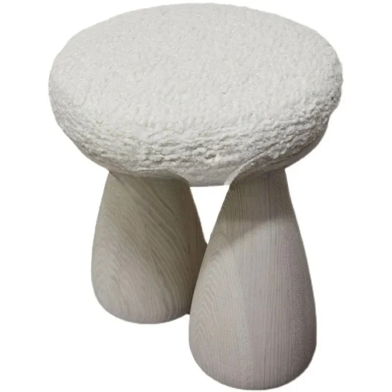 QQNordic Ins Creative Lamb Wool Solid Wood Dressing Stool Simple, Decorative Makeup, Round Stool0294
