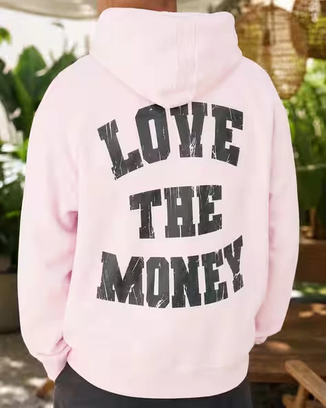 Men Cartoon Graphic Hoodie Front Cartoon Print Back LOVE THE MONEY Letter Print Drawstring Long  Streetwear Pullover Sweatshirt