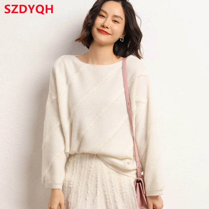 2023 Autumn Winter Women 100% Cashmere Sweater O-Neck High Quality Thicken Warm Pullover Female Loose Large Size Knitted Jumper