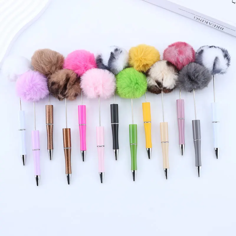 Wholesale 30Pcs Fluffy Beadable Pens Bulk Set, DIY Cute Journalling Ballpoint Craft Making