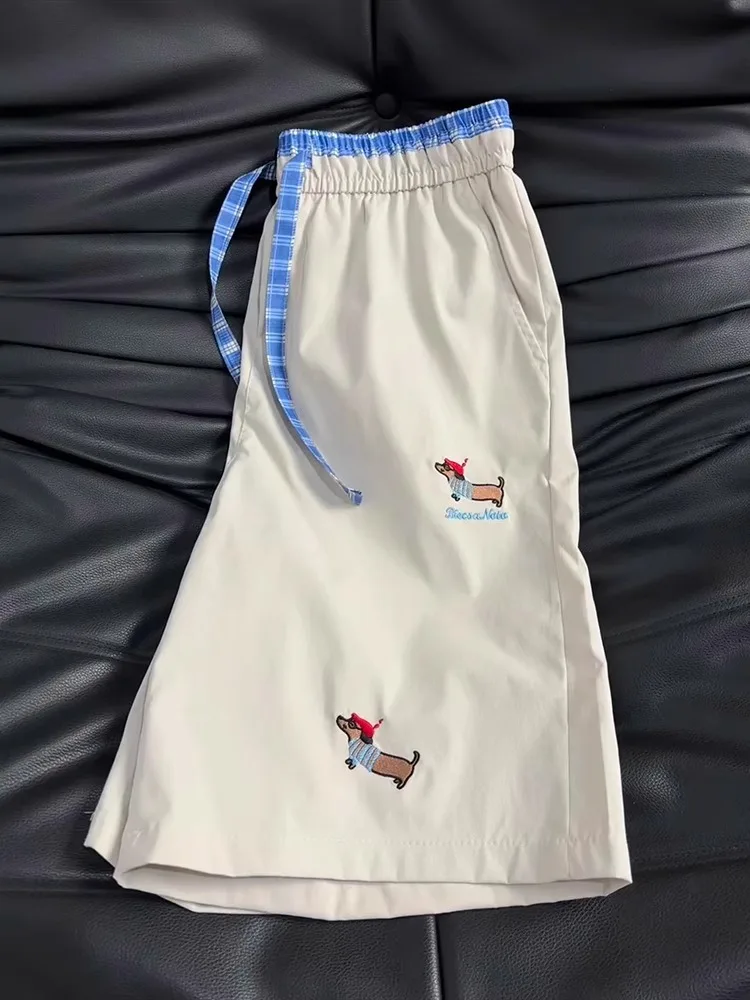 Summer Youth Leisure Sports Shorts Youthful Vitality Patchwork Embroidery Beach Pants Quick Dry Grid Splicing Men's Shorts