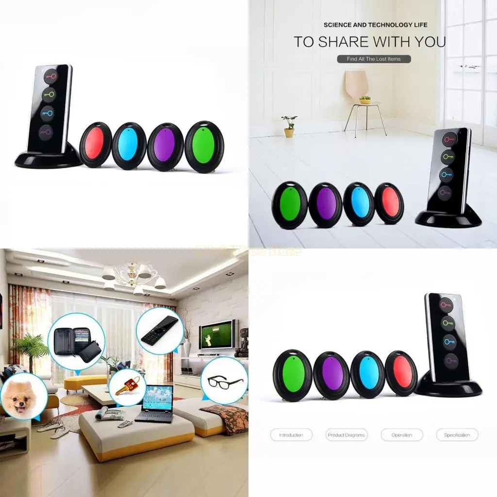 

F62C Remote for Key Finder, item Wireless RF Item Locator with Base Support for Keys Pets Cell Phone (4 Receivers, 1