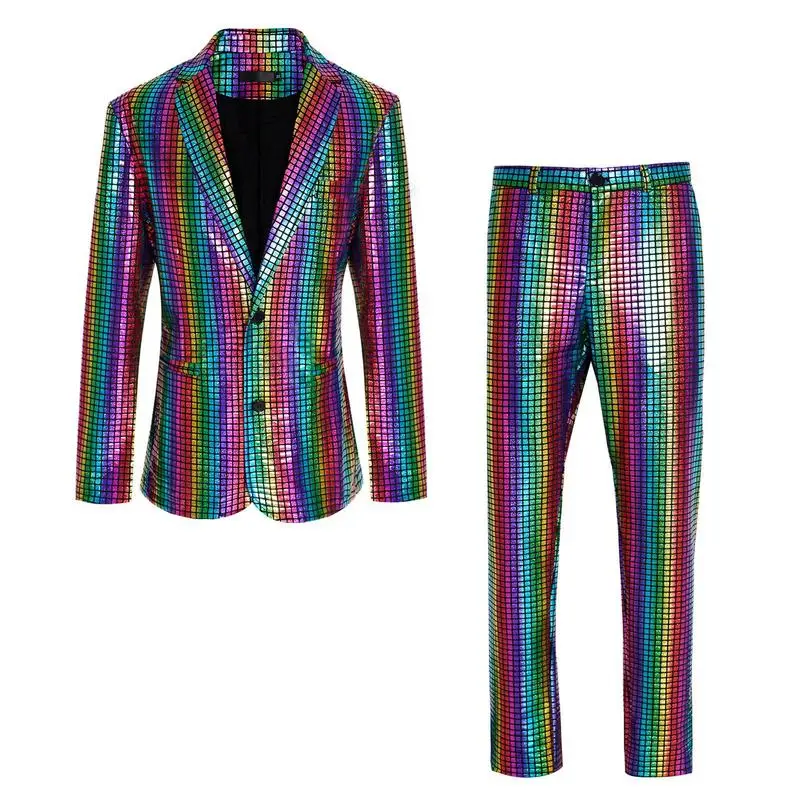 Mens Disco Costume Set 70s Disco Outfits Disco Costumes For Men  Breathable And Sparkle Fabric 2 Buttons Design For Halloween