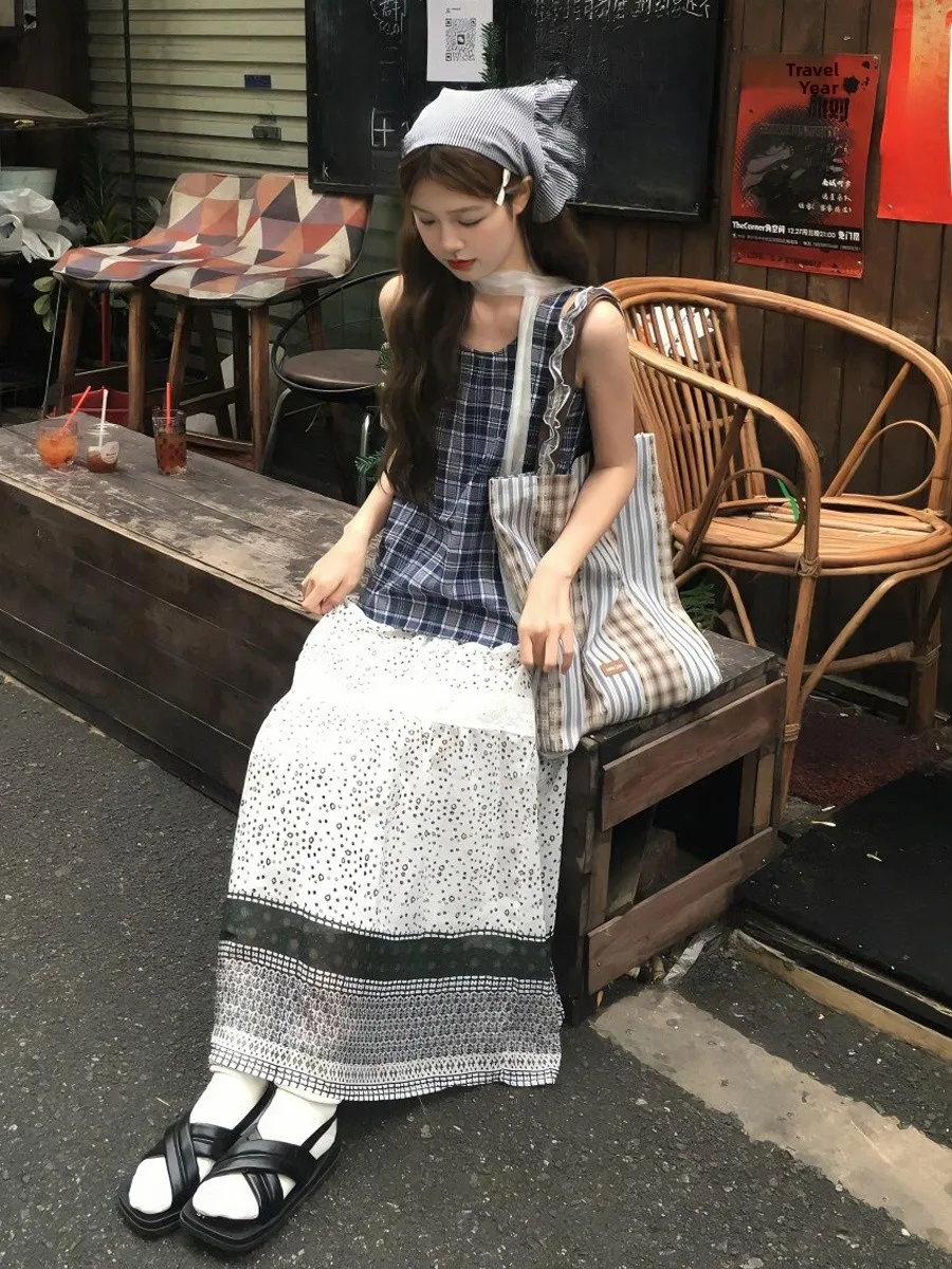 

Retro Sweet Casual Floral Print Half-length Skirt And Sleeveless Dress Women's Summer College Style Two-piece Set High Waist